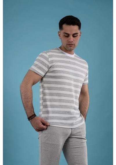 Slimfit Çizgili Örme Kumaş Erkek T-Shirt