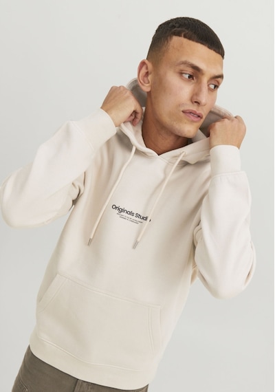 Jack & Jones Kapüşonlu Göğüs Baskılı Sweatshirt - Vesterbro 12241687 Moonbeam Krem