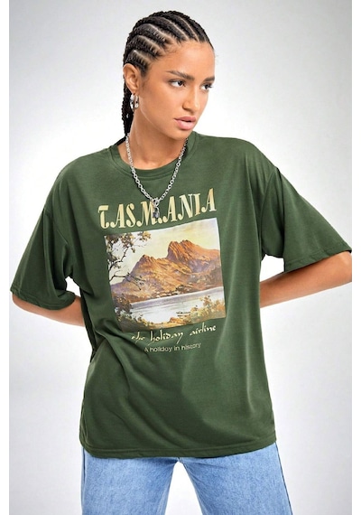 Uyguntarz Sırt Baskılı Tasarım Tshirt Yeşil