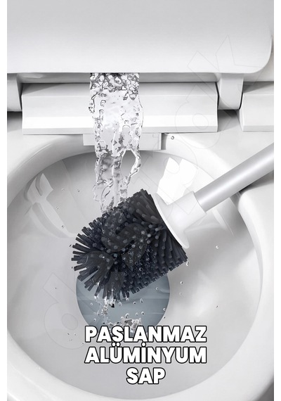 Silikon Klozet Ve Wc Fırçası - Paslanmaz Alüminyum Sap - Vidasız Duvar Askılı Güçlü Yapışkan