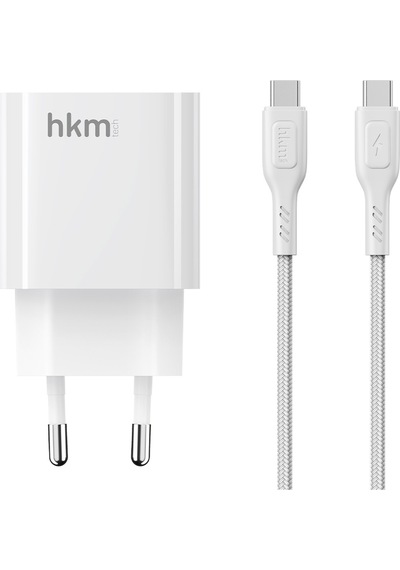 Bolt Duo 20W Usb-A Ve Type-C Çift Portlu Hızlı Şarj Aleti Type-C Kablo Ve Adaptör Seti Beyaz