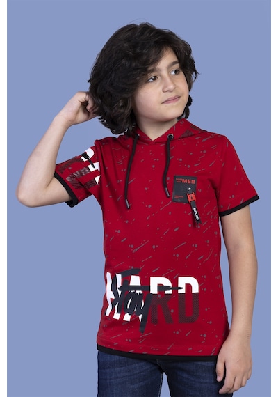 Toontoy Kids Toontoy Erkek Çocuk Kapüşonu File Detaylı Armalı Tişört Kırmızı
