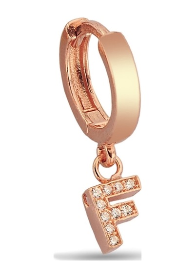 F Harfi Sallantılı 925 Ayar Gümüş Rose Tek Küpe - 12079602 Rose Gold