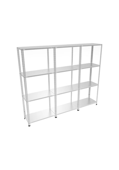 Raf Burada  4 Katlı 3'lü Galvaniz Çelik Raf - Depo, Arşiv, Kiler, Dosya, Market Rafı-43x75x200 cm- 0.70 mm