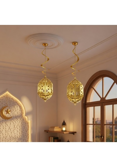 Ramazan Kandil Gold Parlak 2'li 4d Asmalı Dekorasyon Süsü 25 Cm