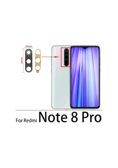 Xiaomi Redmi Note 8 Pro Arka Kamera Camı Lens Yapışkanlı İnd01639
