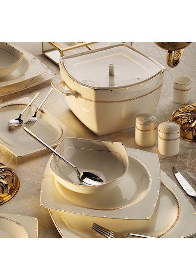 Aryıldız Bone Square Gold Rose 12 Kişilik 60 Parça Yemek Takımı