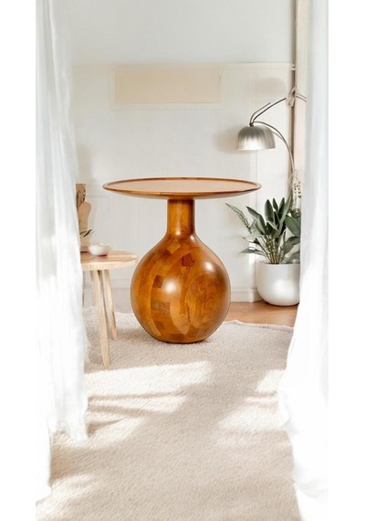 Wood Tekli Mantar Ahşap Orta Sehpa Tik Ağacı Renk Fiskos Çiçeklik Decorative Tik Ağacı