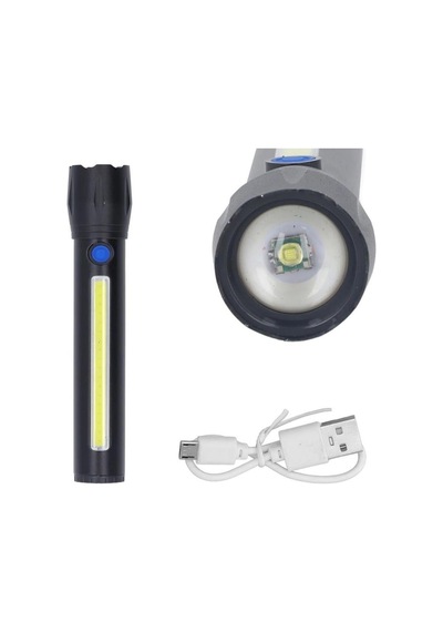 El Feneri Cob Led 4 Fonksiyonlu-zoomlu Usb Şarjlı 170 30 Mm Pm-16754