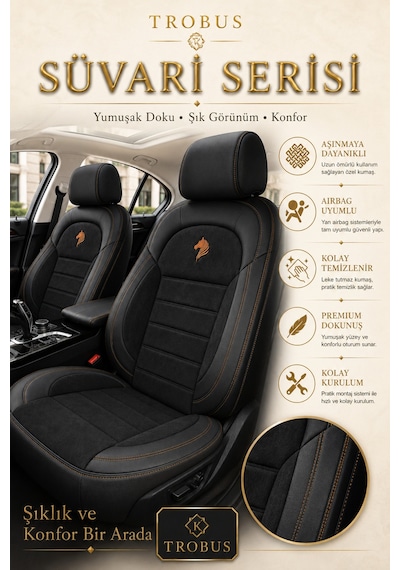 Kia Venga 2012-2015 Uyumlu Süvari Serisi Siyah Kahve Oto Koltuk Kılıfı