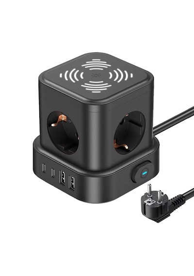 4lü Akım Korumalı Priz Gece Lambalı 2xusb 2xtype-c Çıkış Yüksek Gerilim Koruma Çoklu Priz Çoğaltıcı 2 M