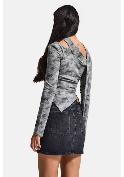 it's basic Kadın Gri W5 Asimetrik Kesim Özel Kumaş Tasarım Crop Top