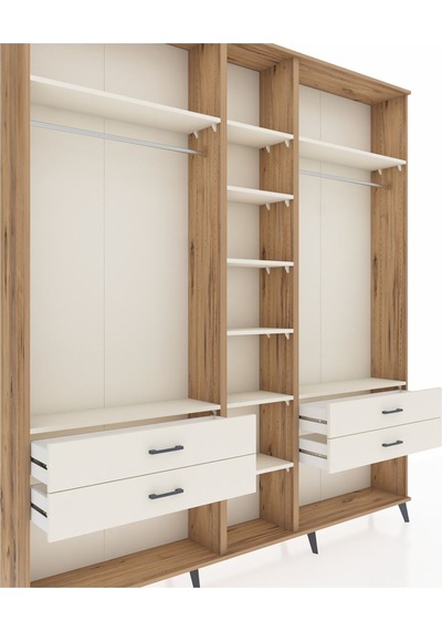 Arges Dolap 10 Raflı 4 Çekmeceli 2 Askılı 220x30x243 Çam-aytaşı/aytaşı Aytası/aytası