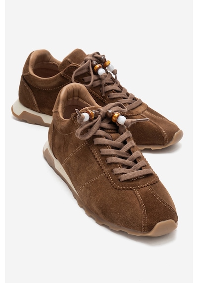 Luvishoes Brea Taba Süet Hakiki Deri Boncuklu Kadın Günlük Sneaker Taba