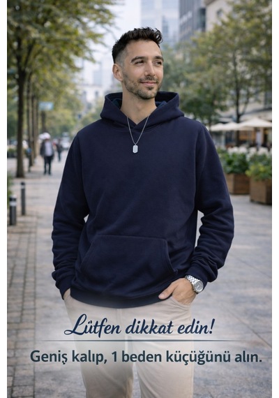 Luxic Core Oversize Erkek Kapüşonlu Sweatshirt Geniş Kalıp, Rahat Kesim, Günlük Ve Şık Kullanım Lacivert