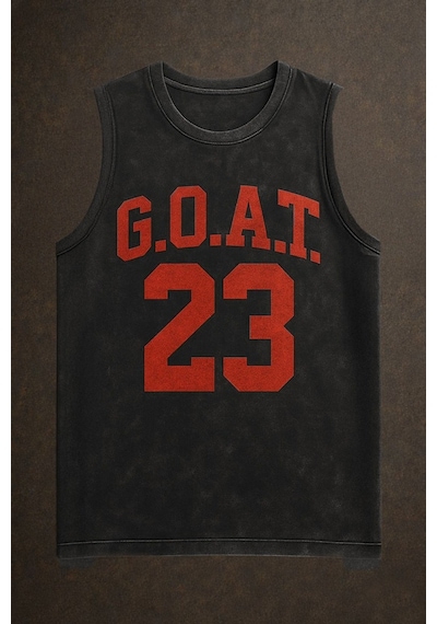 Technomonkey Siyah Erkek Pamuklu Antrenman Sporcu Atleti Oversize Yıkamalı Goat 23 Baskılı Kolsuz T-shirt