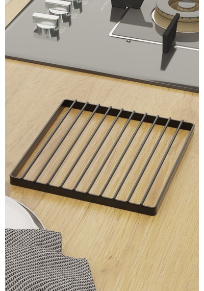 Nihale Tencere Altılığı Metal Kare Çaydanlık Altlık Siyah Metal