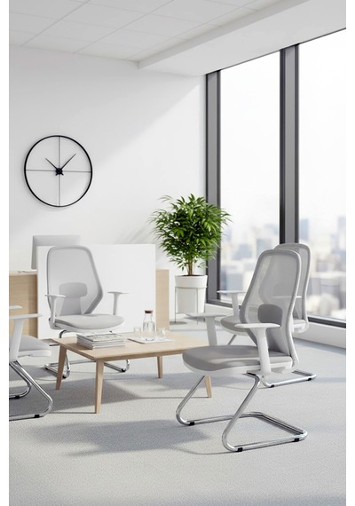 Ofisbazaar Dali Beyaz Fileli Misafir Koltuğu Ergonomik Toplantı Ve Bekleme Koltuğu Gri Gri
