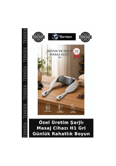 Özel Üretim Şarjlı Masaj Cihazı H1 Gri Günlük Rahatlık Boyun
