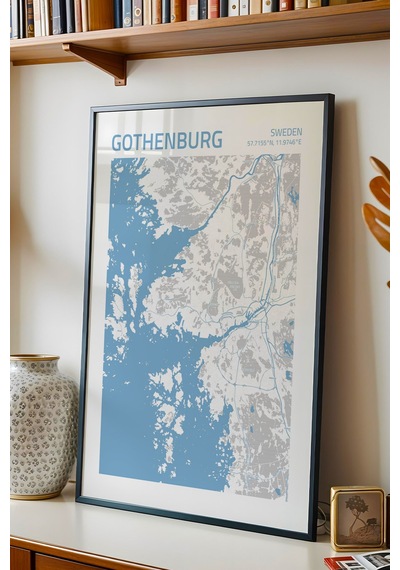 Göteborg İsveç Gothenburg-sweden Şehir Haritası Çerçeveli Tablo Lüks Salon Duvar Dekorasyonu Tablo