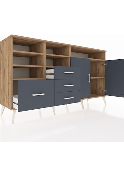 Kronos Konsol 7 Raflı 4 Çekmeceli 2 Kapaklı 176x59x99 Çam-antrasi Çam-antrasit