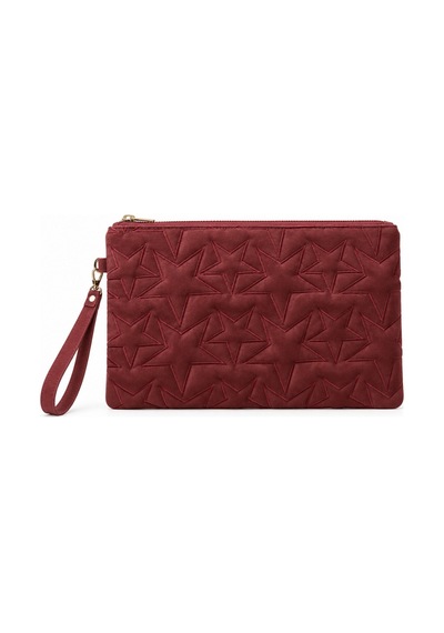Adelina Bags Süet Yıldız Nakış İşlemeli Portföy El Çantası Bilek Askılı Astarlı Süet Clutch Çanta Bordo