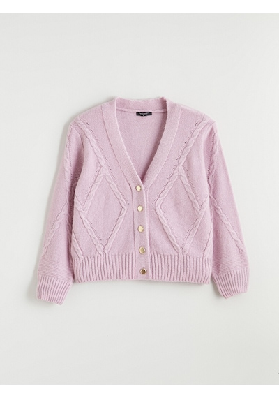 Lcw Comfort Pembe V Yaka Kendinden Desenli Kadın Triko Hırka