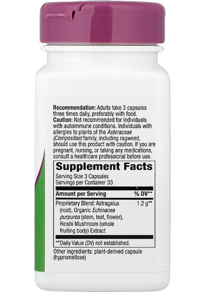 Nature's Way Echinacea Astragalus & Reishi Mushrooms 100 Vegan Capsules