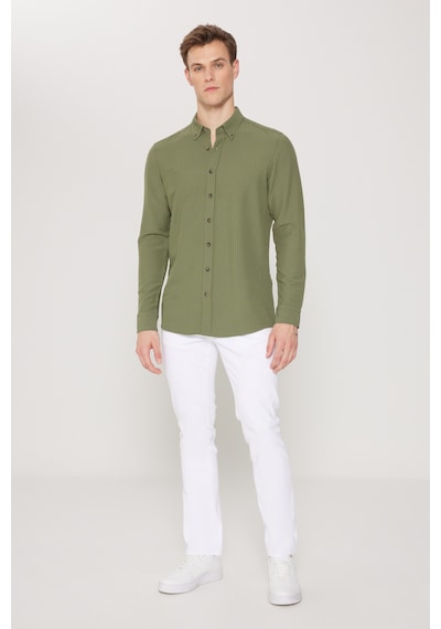 AC&Co / Altınyıldız Classics Erkek Hakı Slim Fit Dar Kesim Düğmeli Yaka %100 Pamuk Gömlek Haki AC&Co / Altınyıldız Classics Erkek Hakı Slim Fit Dar Kesim Düğmeli Yaka %100 Pamuk Gömlek Haki