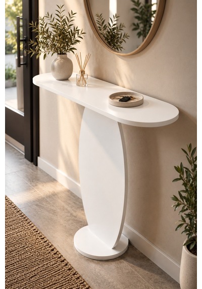 Sulorahome Modern Beyaz Oval Dresuar Antre Konsolu