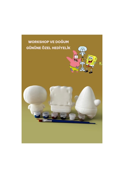 3d Sünger Bob, Squiddy Ve Patrick Figür Boyama Seti - Kendin Boya Hobi Ve Etkinlik Seti - Akrilik Boya + 6 Fırça
