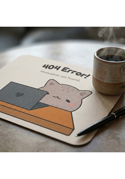 Tabloe 404 Error Eğlenceli Tasarımlı Mouse Pad - 23x19 Cm 4mm Kalınlık - Kaydırmaz Tabanlı Kaliteli Mousepad Kahverengi+açık Gri