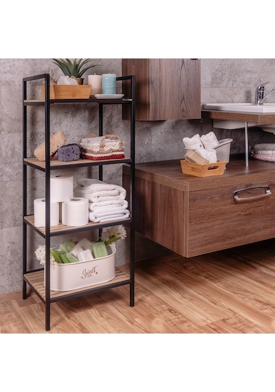 Ahşap Dekoratif Açık Banyo Dolabı Havluluk Sabunluk Çok Amaçl Raf Siyah Ahşap Dekoratif Açık Banyo Dolabı Havluluk Sabunluk Çok Amaçl Raf Siyah