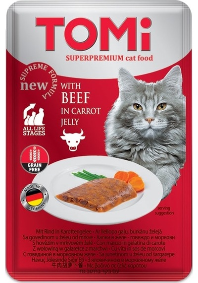 Tomi - 942 - Kedi Dana Eti Ve Havuç Tahılsız Pouch - Spt-gld - Mama 100gr Pate