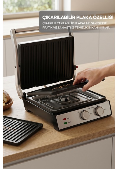 Sinbo SSM-2598 2000 W Döküm Plakalı Ayarlanabilir Isı Ve Zaman Kontrollü Izgara Ve Tost Makinesi