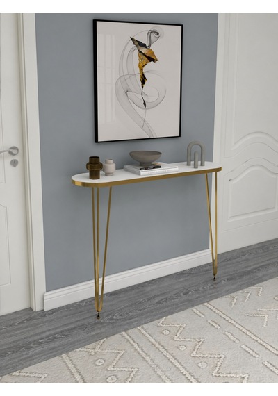 80x18 Dresuar Antre Hol Dekorasyon Ürünleri Altın Model Altın Beyaz Elips, One Size