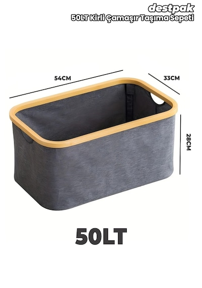 50 Lt Bambu Kumaş Kirli Çamaşır Taşıma - Sepeti Joseph Model Antrasit
