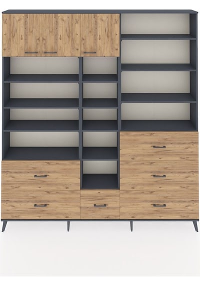Arges Dolap 17 Raflı 6 Çekmeceli 3 Kapaklı 220x30x243 Antrasit-çam/çam Atlas Çam/atlas Çam
