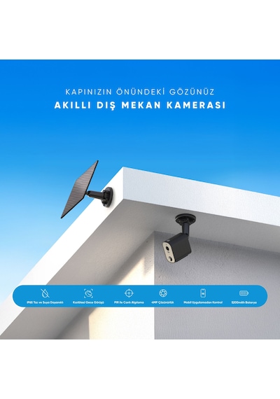 Şımart Akıllı Wifi Dış Mekan Güvenlik Kamerası, Güneş Enerjili, Gece Görüşlü