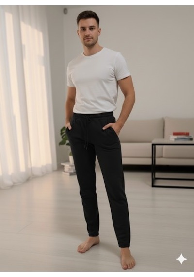 Muzon Eşofman Altı Yüksel Bel Düz Paça Cepli Unisex 3 İpli Şardonsuz Siyah