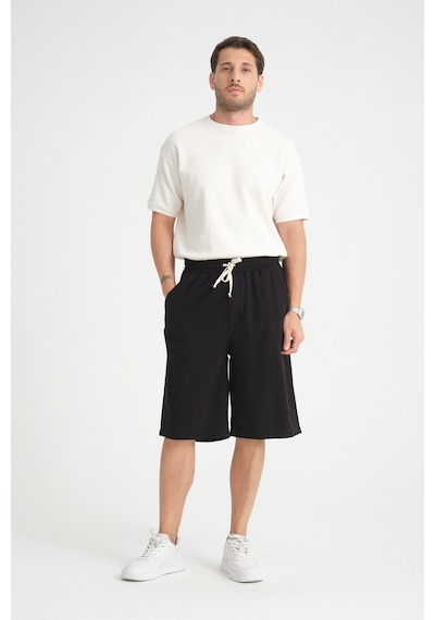 Redline Erkek Baggy Fit Rahat Kesim %100 Pamuk Yumuşak Dokulu Şort Kapri Siyah