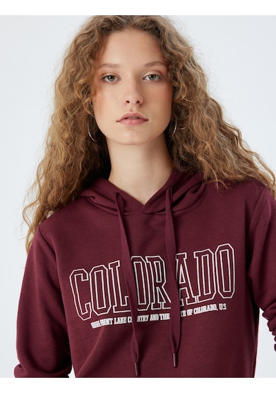 Koton Kolej Sweatshirt Kapüşonlu Kanguru Cepli Baskılı Şardonlu Bordo 5wal10436ık Bordo