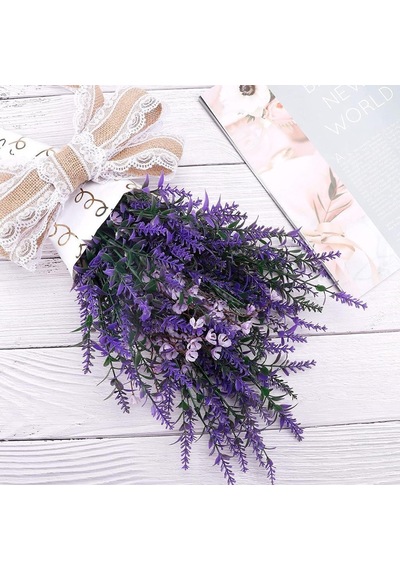 10lu Set Yapay Çiçek Mor Lavanta 7 Dallı Plastik Dekoratif Yapay Bitki