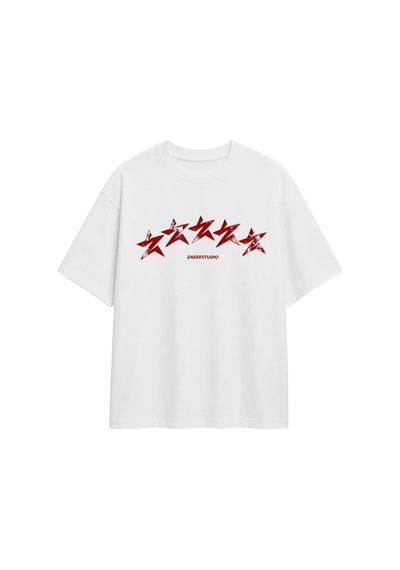 Zaee Star Arc Baskılı Oversize Tişört Beyaz