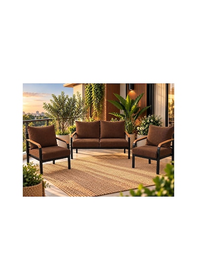 Bahçe Mobilyası 2+1+1 Balkon Takımı Kalın Fitilli Minderli Metal Oturma Grubu Asteri Serisi Kahverengi Bahçe Mobilyası 2+1+1 Balkon Takımı Kalın Fitilli Minderli Metal Oturma Grubu Asteri Serisi Kahverengi