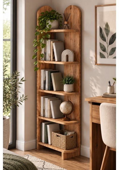 Sulorahome 5 Raflı Dekoratif Kitaplık Ve Çok Amaçlı Raf Ünitesi Ahşap