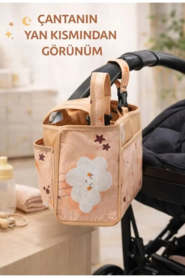 Lüx Premium Bebek Arabası Organizer Çanta I Çok Bölmeli, Biberon Gözlü Stroller Organizer Açık Bej