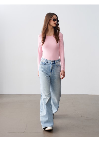 Dilvin 32549 Kayık Yaka Bodysuit-toz Pembe Toz Pembe