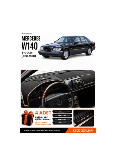 Mercedes W140 1991-1998 Uyumlu Torpido Koruma, Torpido Örtüsü, Torpido Kılıfı - Siyah Bej