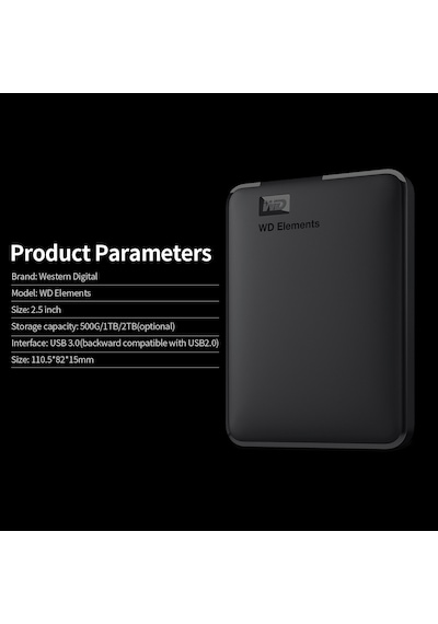 Maiyame Western Digital 500gb Taşınabilir Disk, 2.5 İnç, Usb 3.0, Siyah, Wd Elements, Win/mac Uyumlu